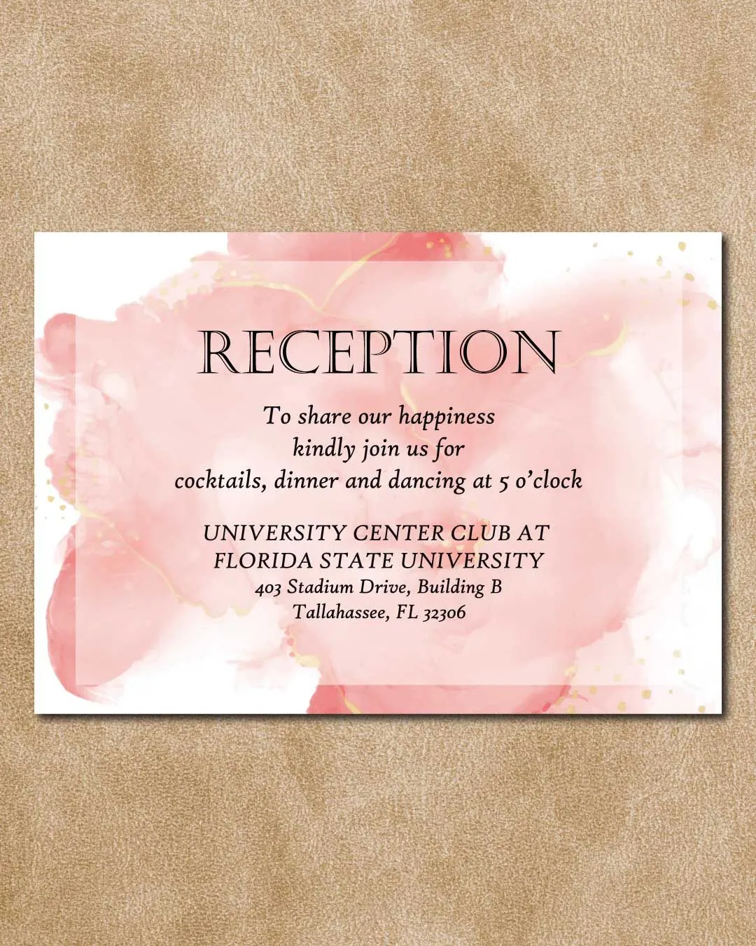 Splash of Blush Simple Flat 5x7 Wedding Invitation