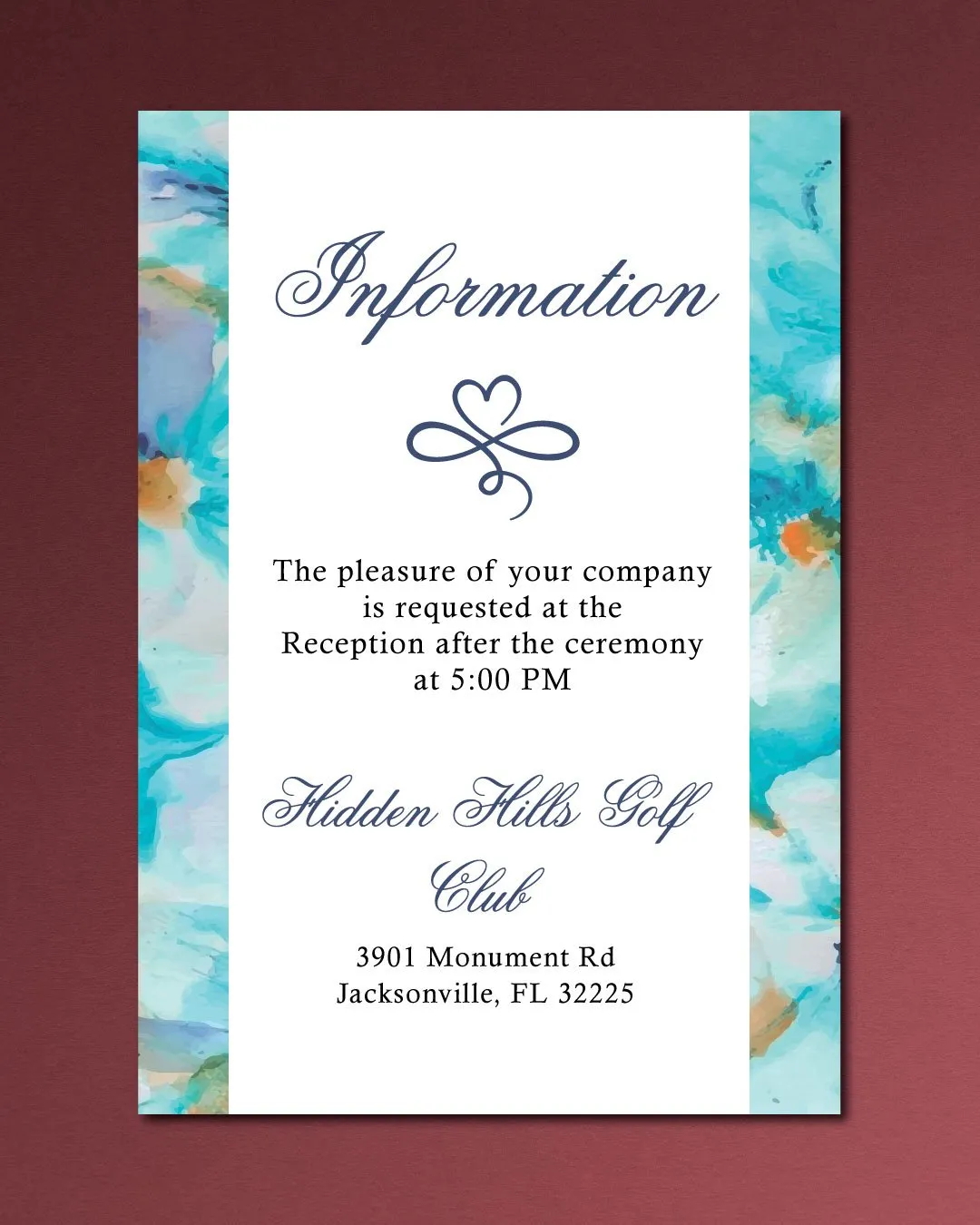 Abstract Blue Paint Simple Flat 5x7 Wedding Invitation