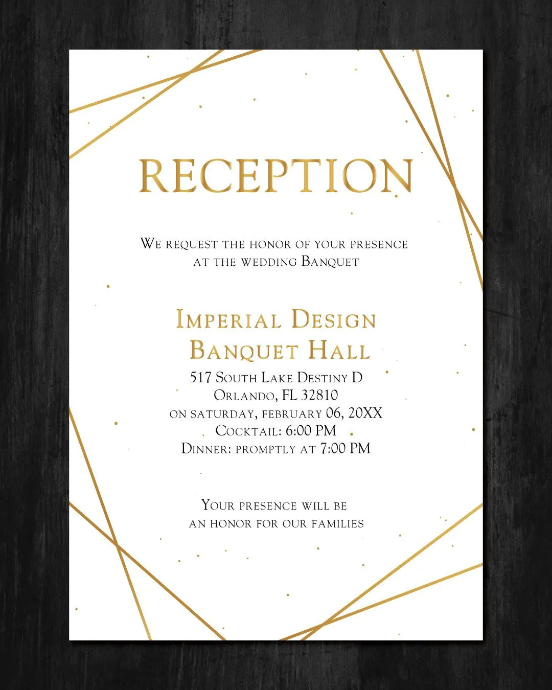Elegant Golden Frame Simple Flat 5x7 Wedding Invitation