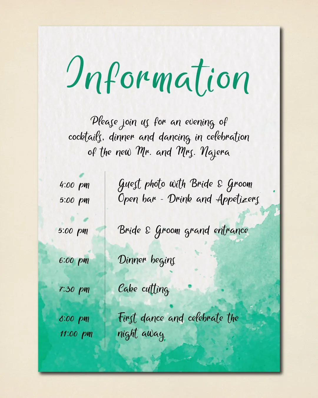 Watercolor Sea Water Simple Flat 5x7 Wedding Invitation