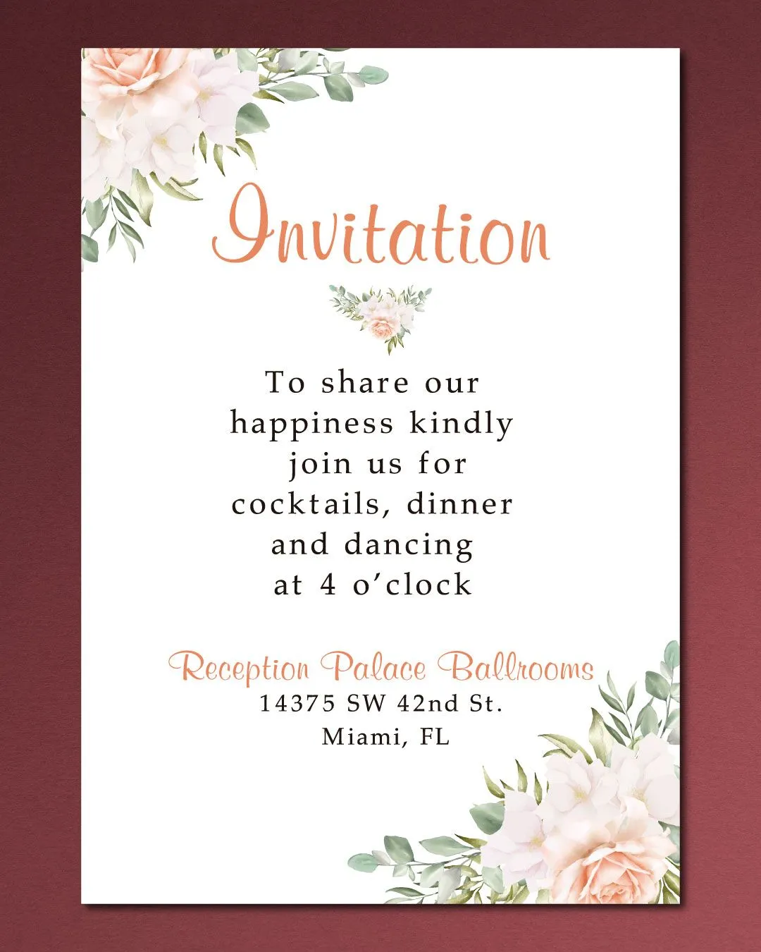 Dusty Roses Delicate Simple Flat 5x7 Wedding Invitation