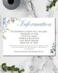 Blue Flowers and Leaves Simple Flat 5x7 Wedding Invitation