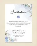 Elegant Blue Flowers Simple Flat 5x7 Wedding Invitation