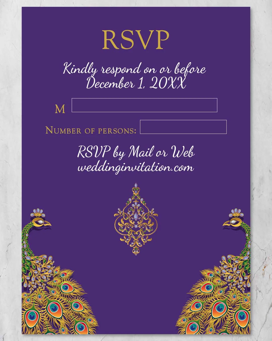 Golden Peacocks Luxurious Indian Wedding Invitation