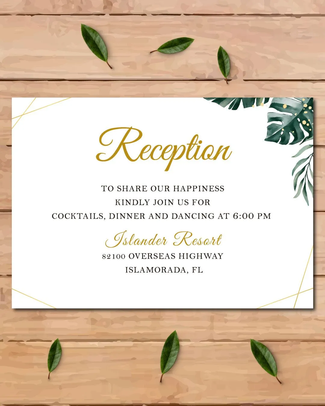 Tropical Leaves Simple Flat 5x7 Wedding Invitation