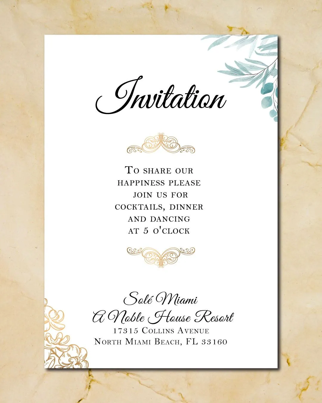 Gold Trim Simple Flat 5x7 Wedding Invitation