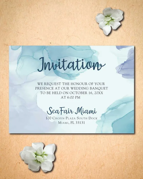 Blue Purple Brushes Simple Flat 5x7 Wedding Invitation