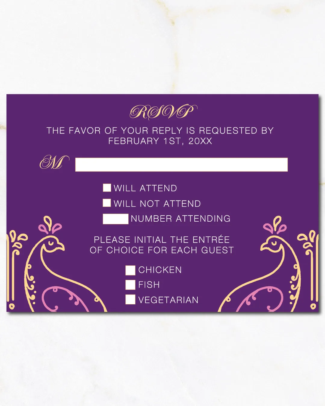 Purple Peacock Silhouettes Indian Wedding Invitation