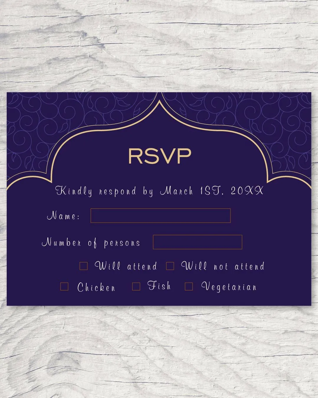 Dark Blue Pattern Indian Wedding Invitation
