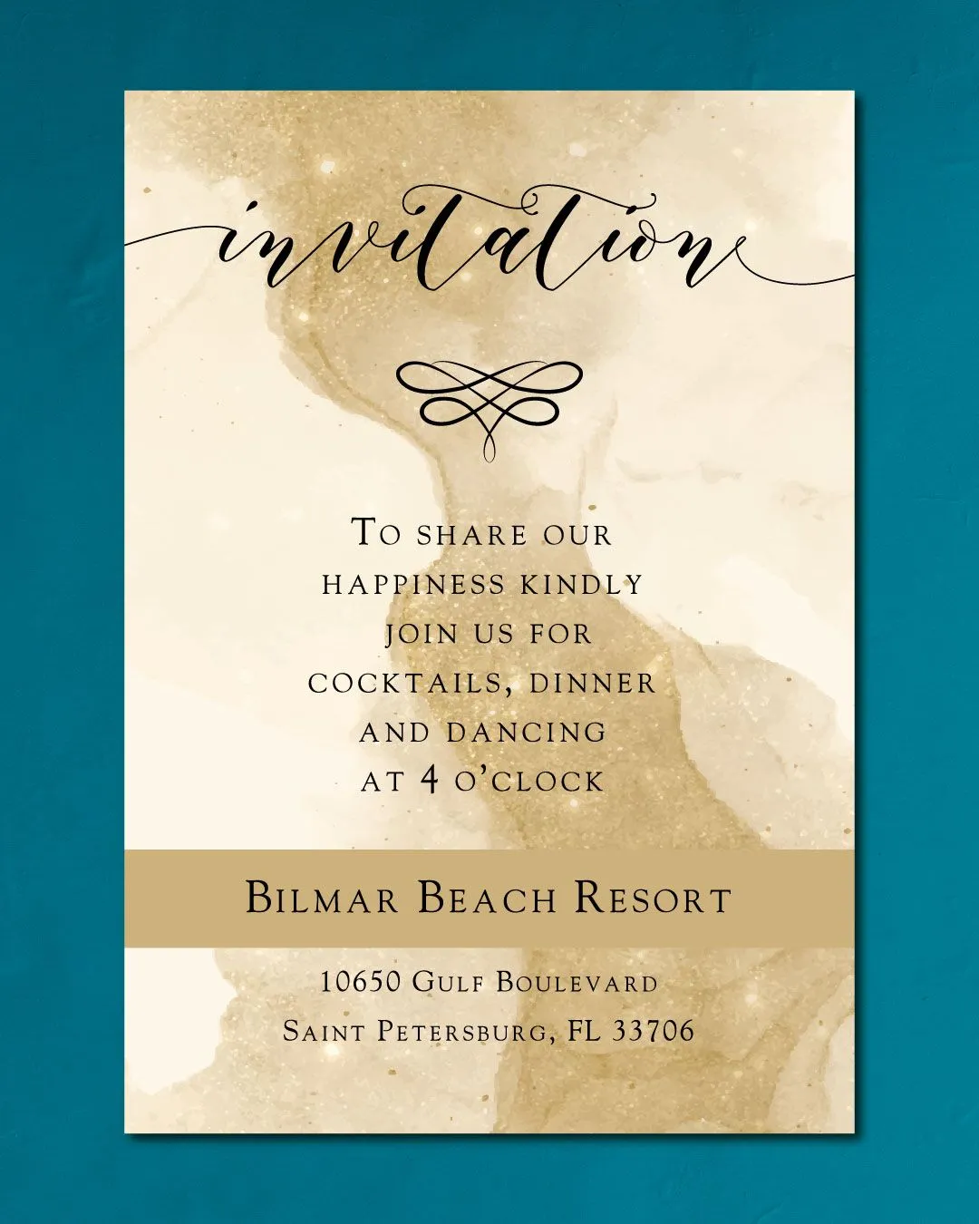 Golden Elegance Simple Flat 5x7 Wedding Invitation