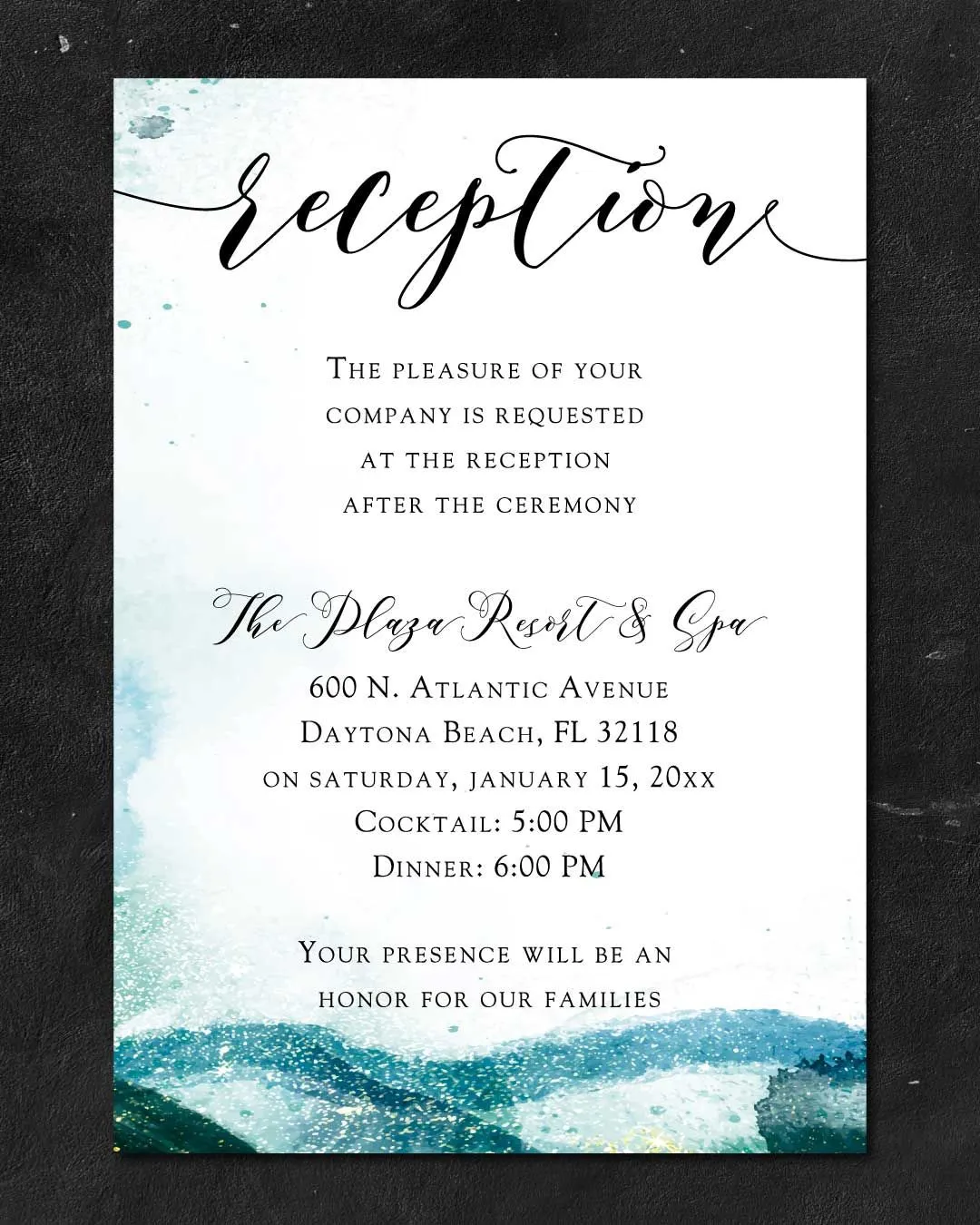 Sparkling Blue Watercolor Simple Flat 5x7 Wedding Invitation