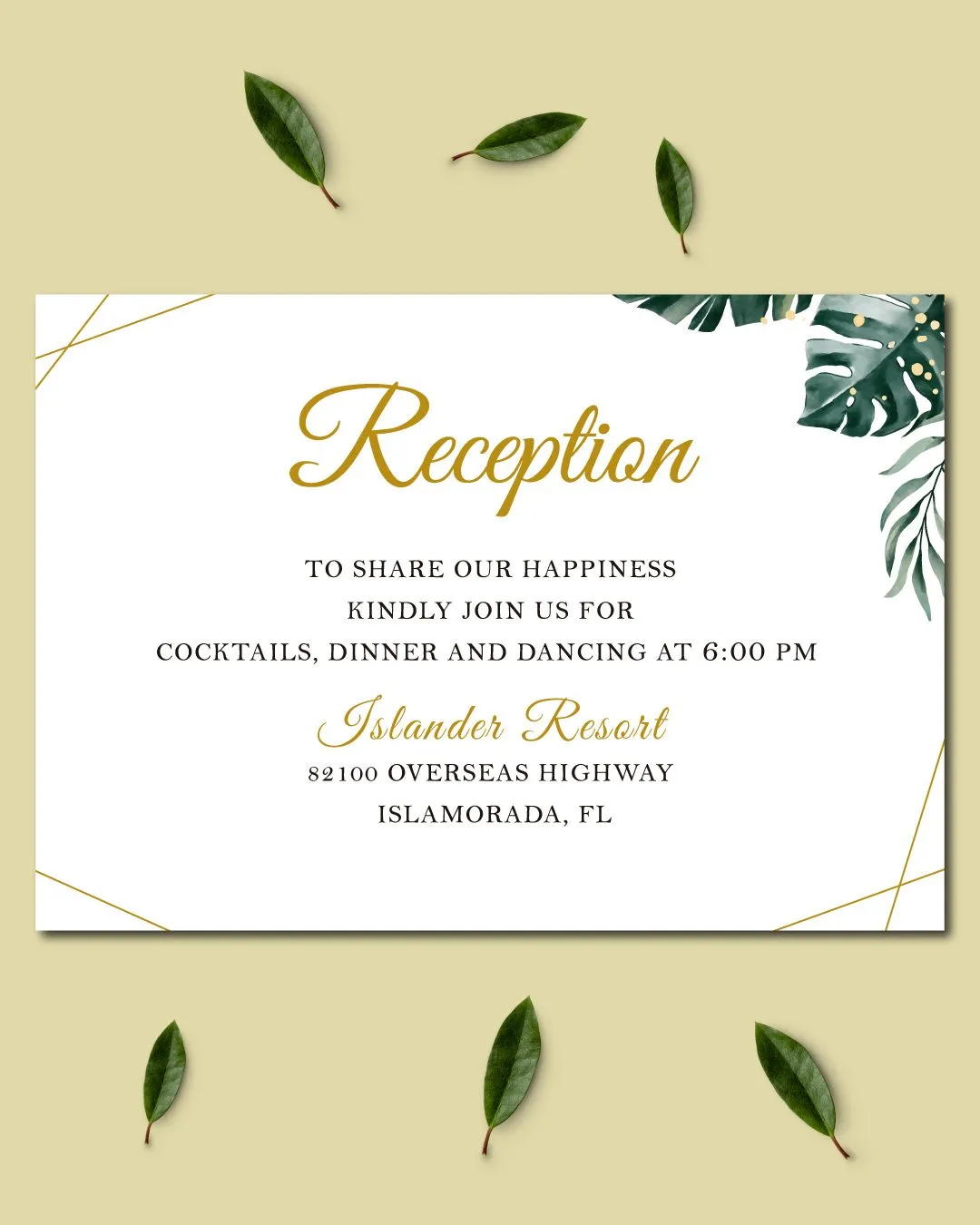 Tropical Leaves And Golden Acrylic Wedding Invitation