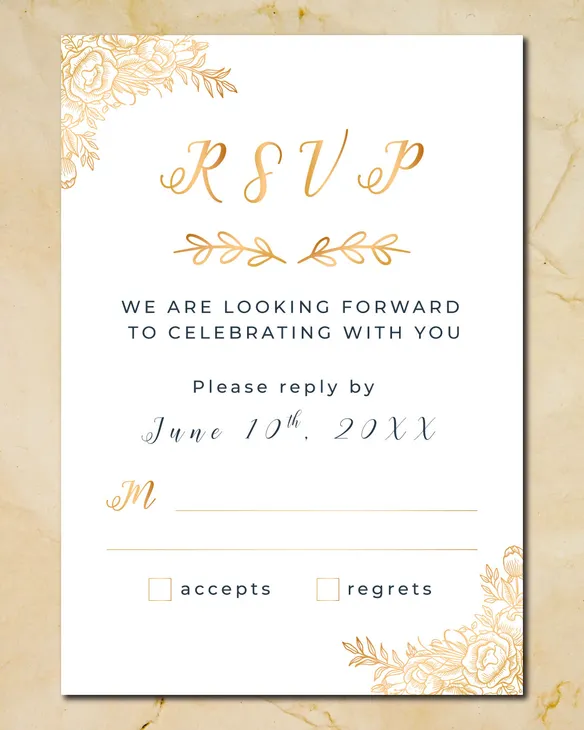 Golden Corner Flowers Simple Flat 5x7 Wedding Invitation