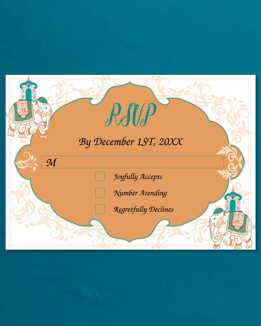 Turquoise Indian Leaves Wedding Invitation