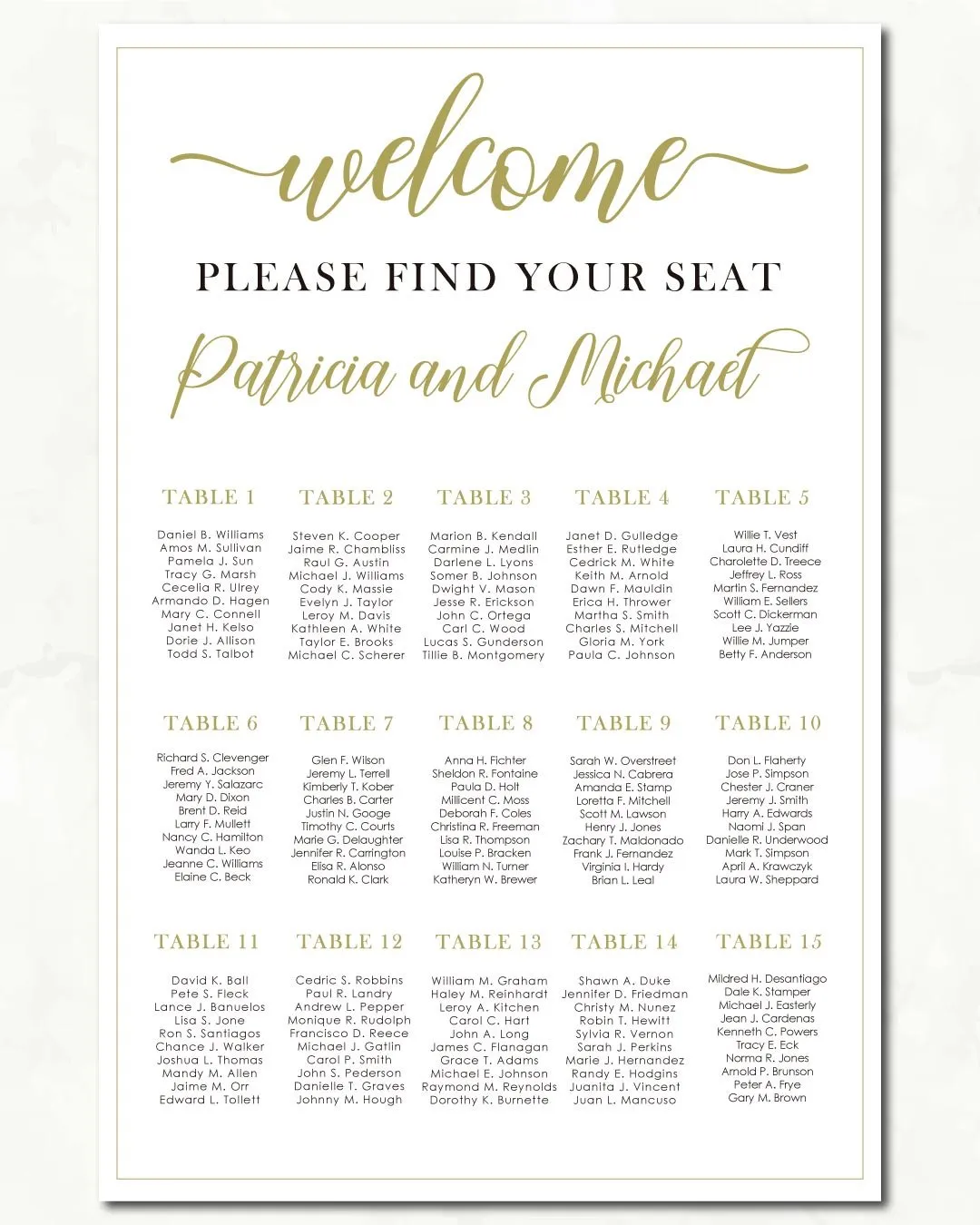 Classic Gold Theme Seating Charts
