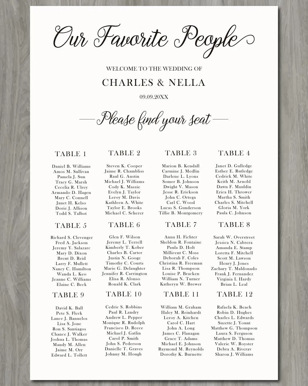 Traditional Brande Seating Charts