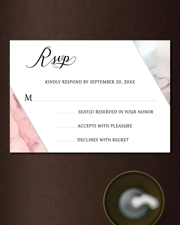Pink and Gray Marble Simple Flat 5x7 Wedding Invitation