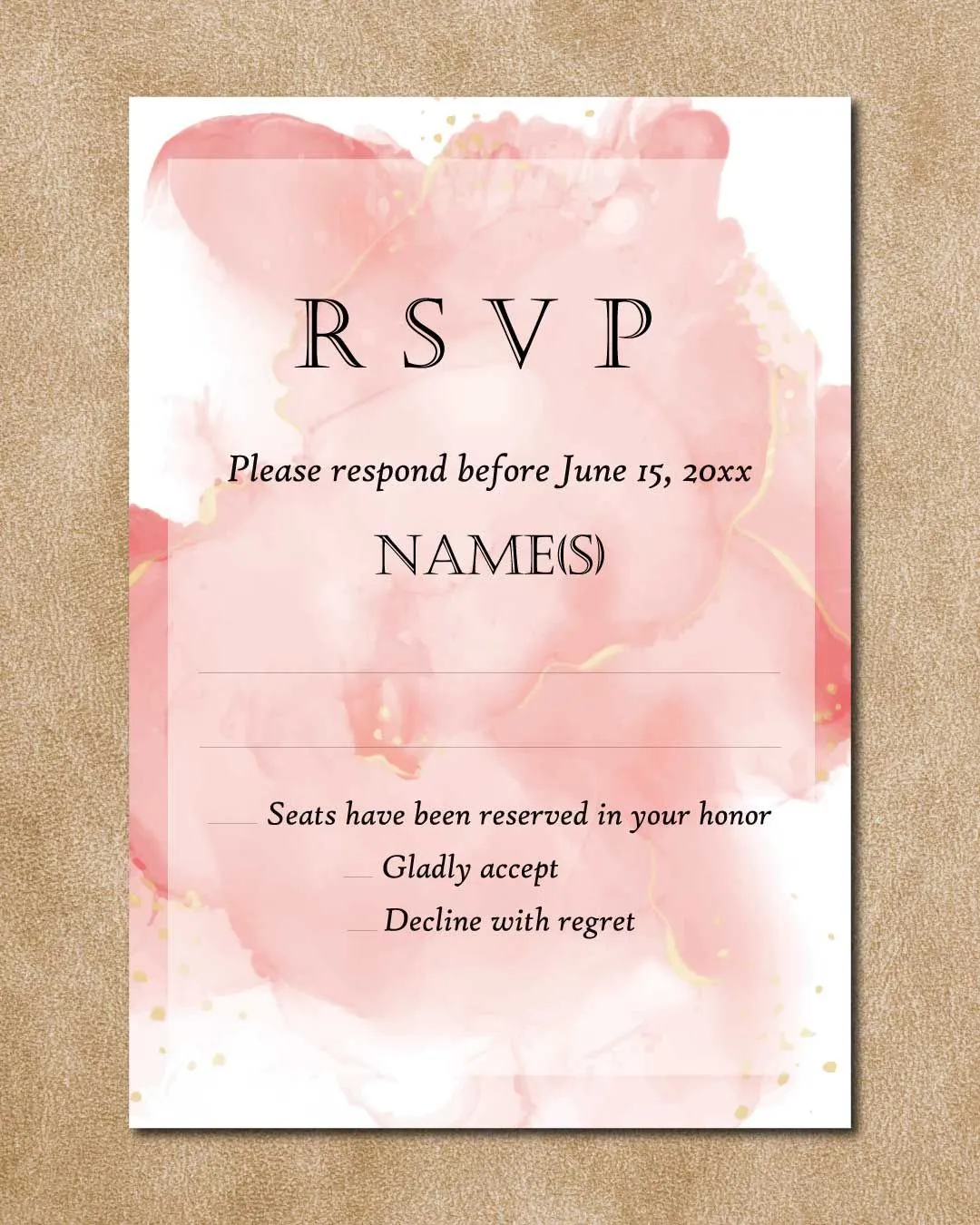 Splash of Blush Simple Flat 5x7 Wedding Invitation