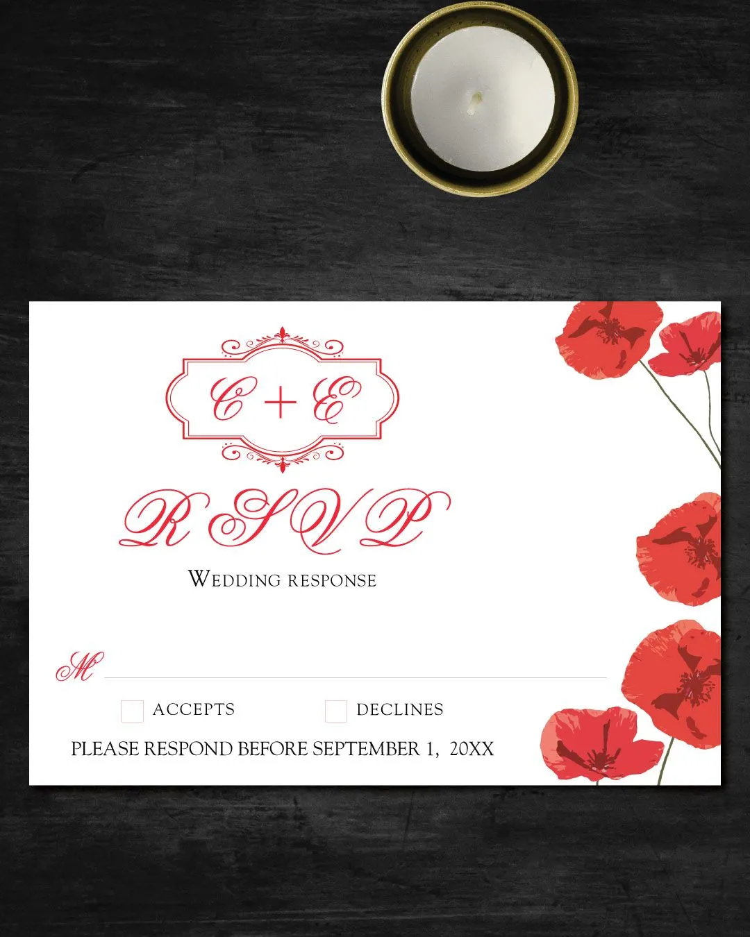 Simple Red Flowers Simple Flat 5x7 Wedding Invitation