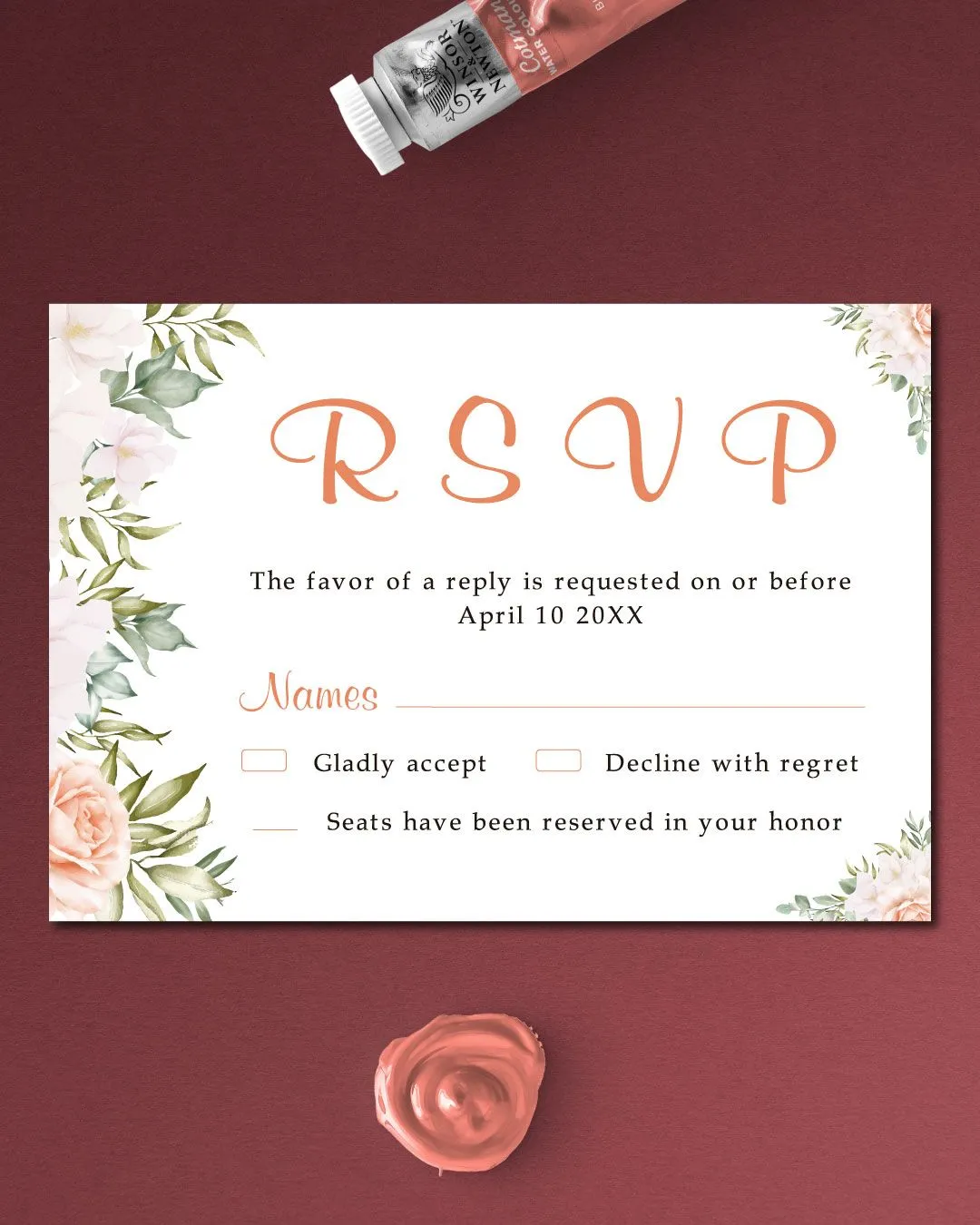 Dusty Roses Delicate Simple Flat 5x7 Wedding Invitation