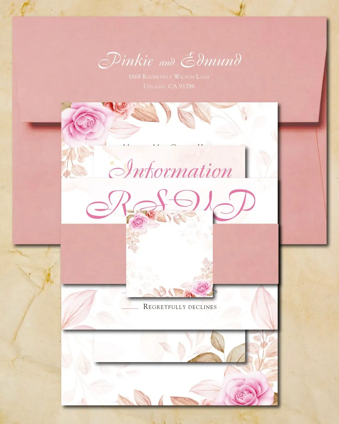 Pink Spring Flowers Simple Flat 5x7 Wedding Invitation