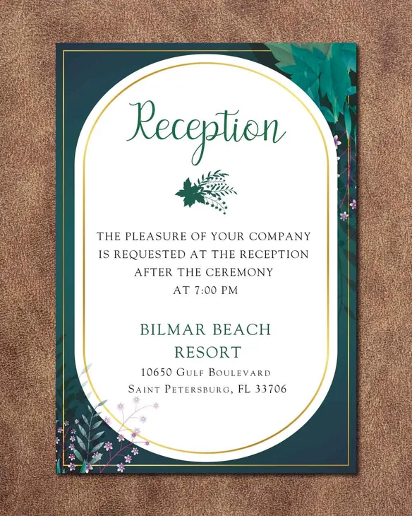 Dark Teal Frame Simple Flat 5x7 Wedding Invitation