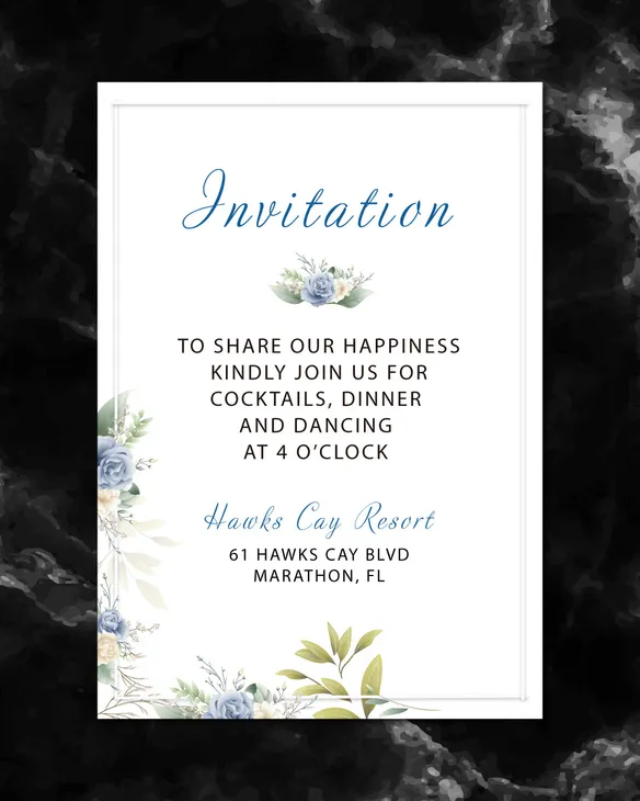 Blue Flowers Simple Flat 5x7 Wedding Invitation