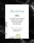 Blue Flowers Simple Flat 5x7 Wedding Invitation