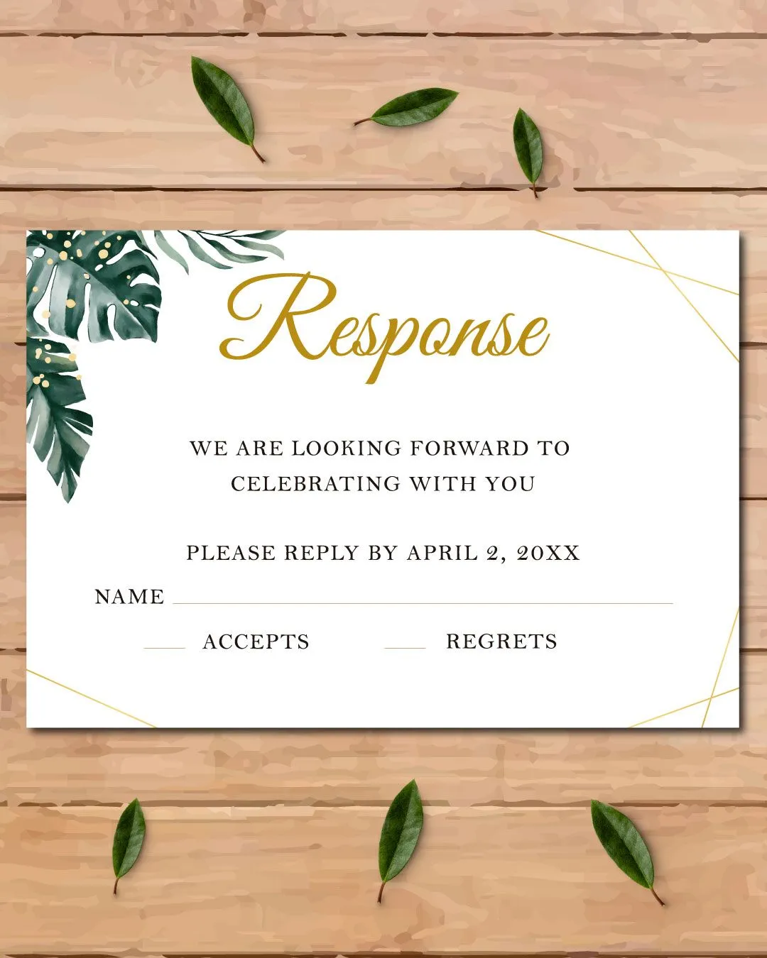 Tropical Leaves Simple Flat 5x7 Wedding Invitation