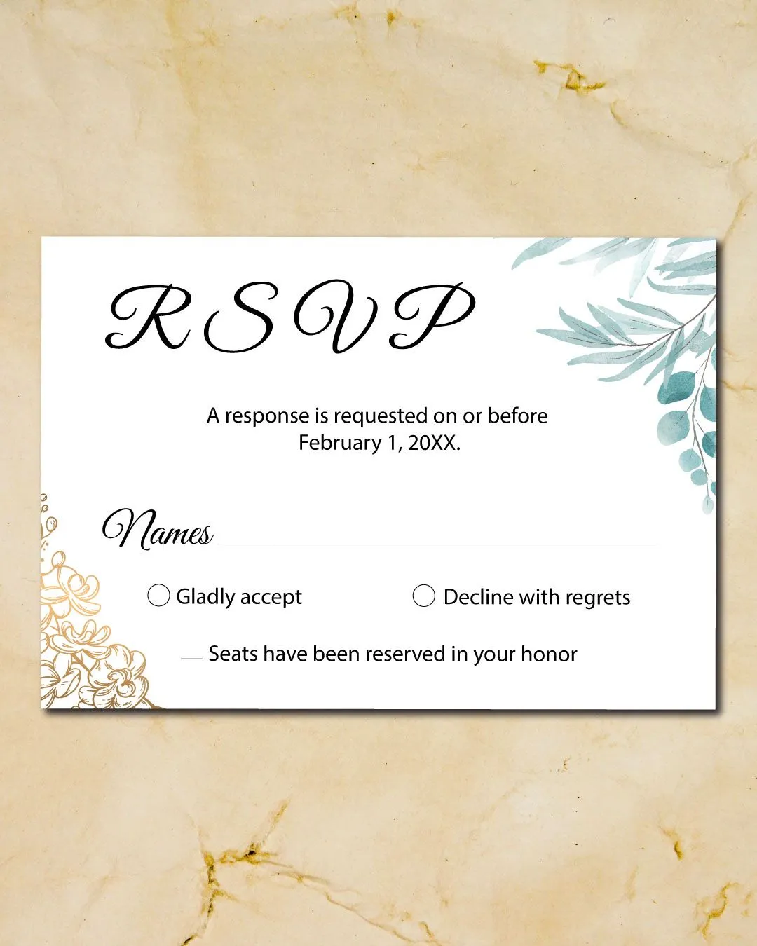 Gold Trim Simple Flat 5x7 Wedding Invitation