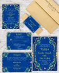 Pert Blue and Border Indian Wedding Invitation