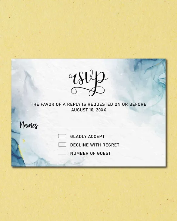 Diffused Blue Droplets Simple Flat 5x7 Wedding Invitation