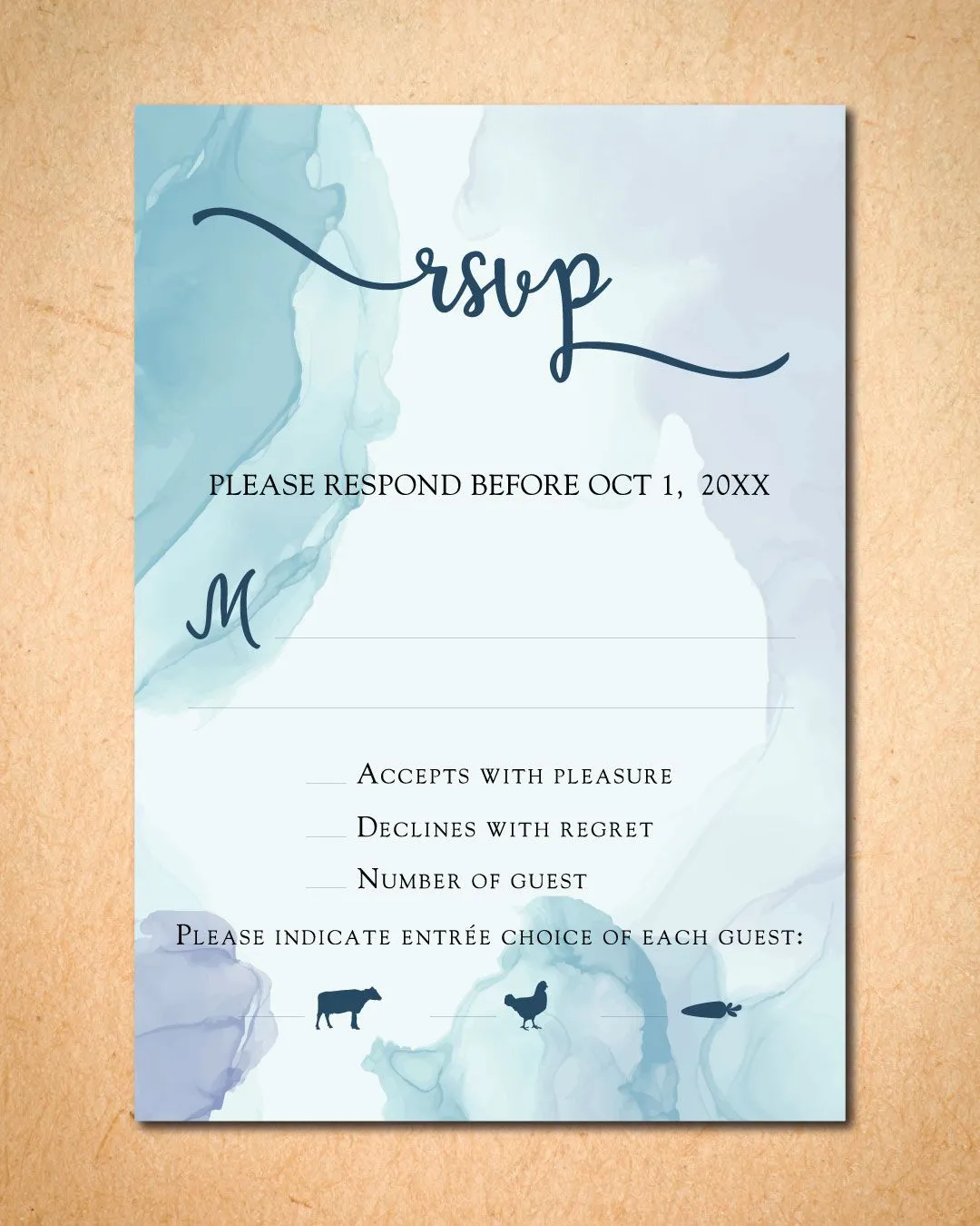 Blue Purple Brushes Simple Flat 5x7 Wedding Invitation
