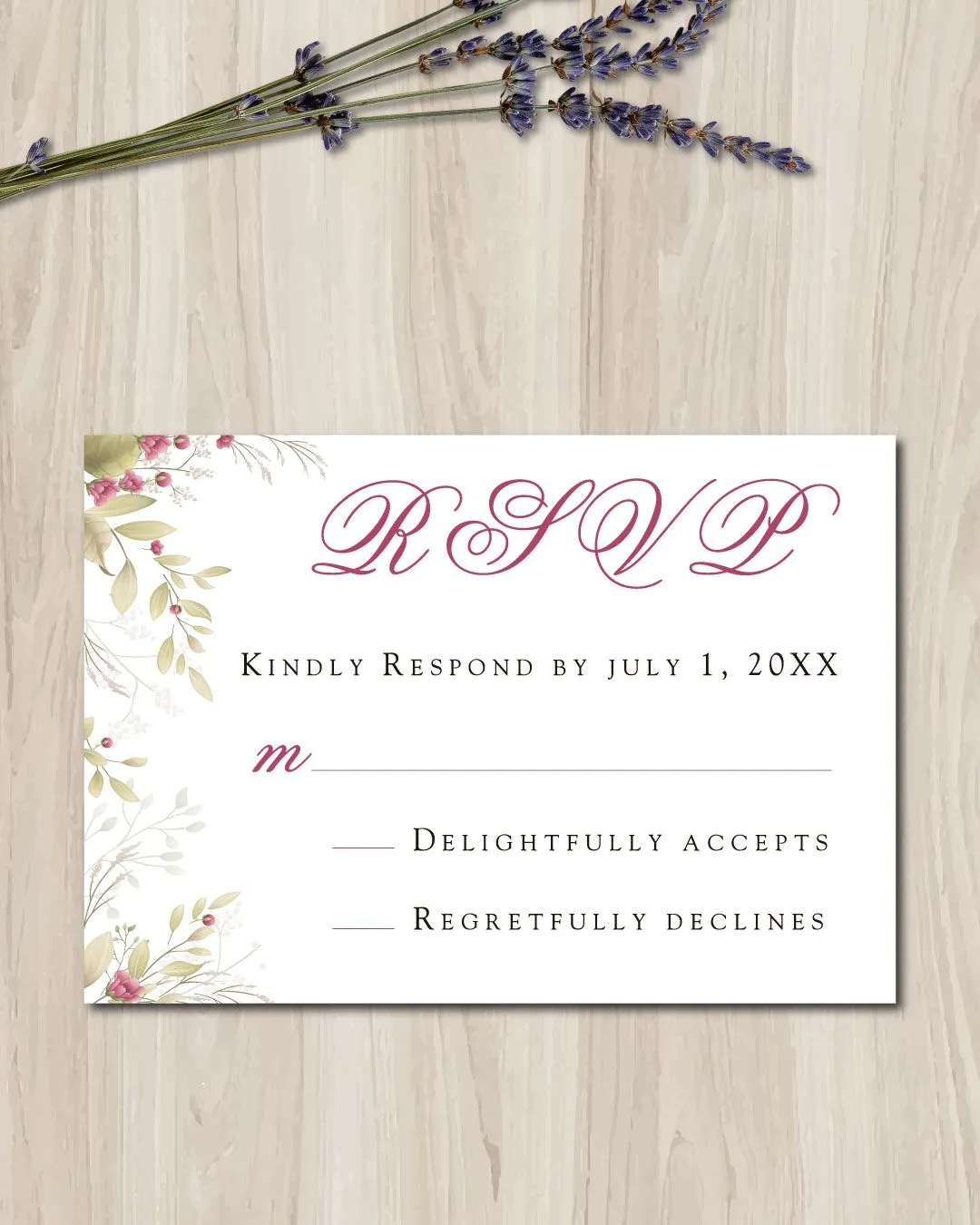 Burgundy Leaves Simple Flat 5x7 Wedding Invitation