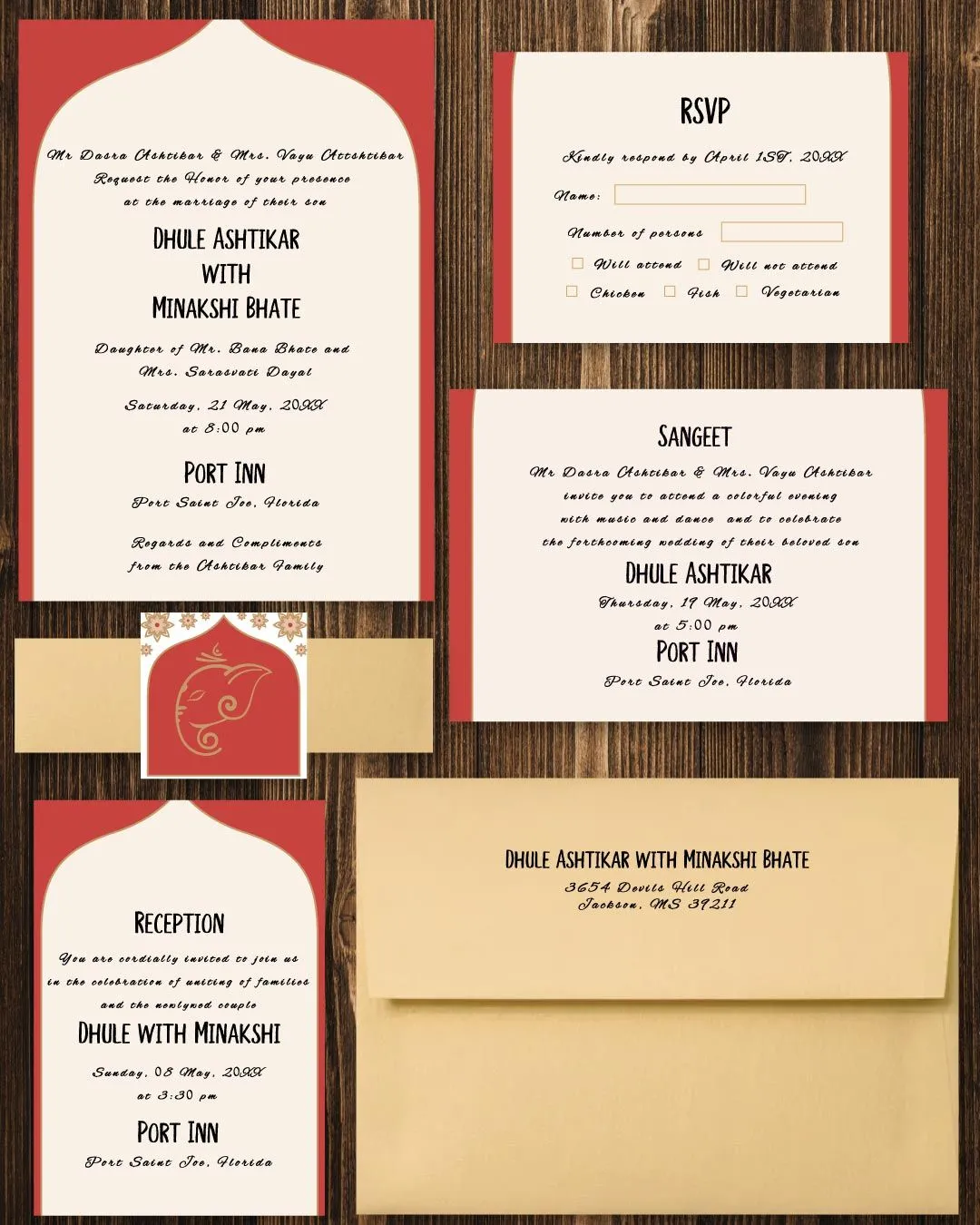 Simple Indu and Red Indian Wedding Invitation