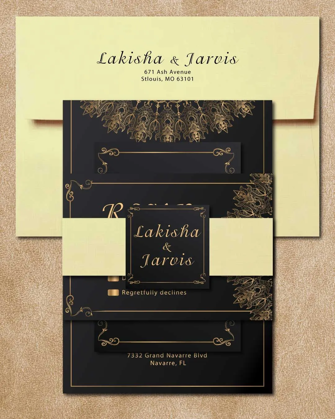 Luxurious Gold Simple Flat 5x7 Wedding Invitation