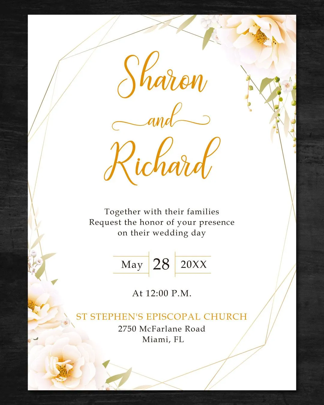 Botanical Yellow Flowers Simple Flat 5x7 Wedding Invitation