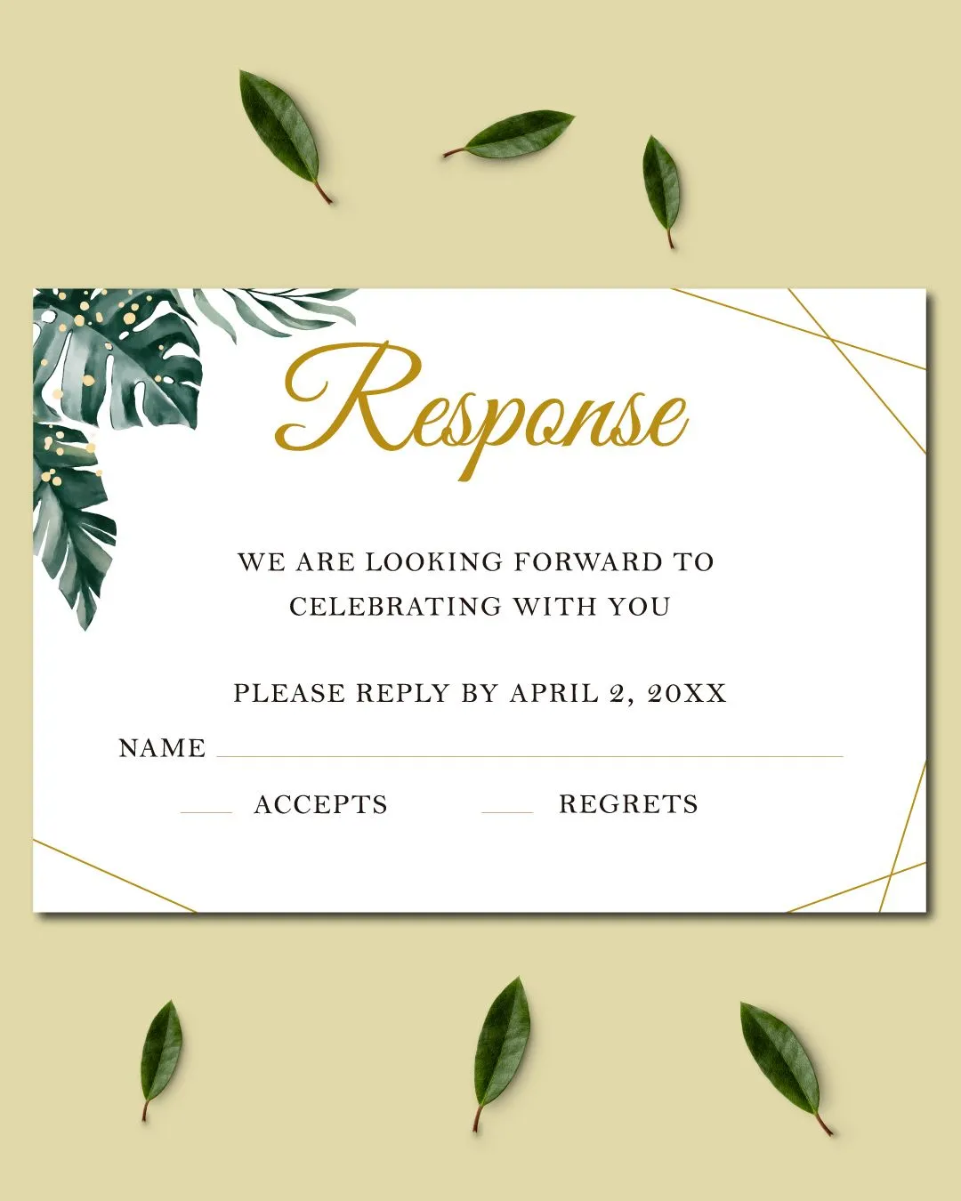 Tropical Leaves And Golden Acrylic Wedding Invitation