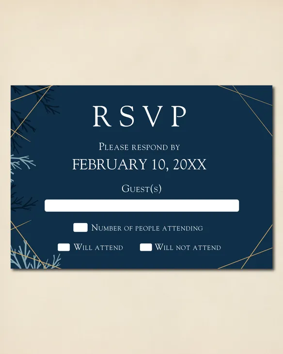 Golden Frame and Leaves Simple Flat 5x7 Wedding Invitation