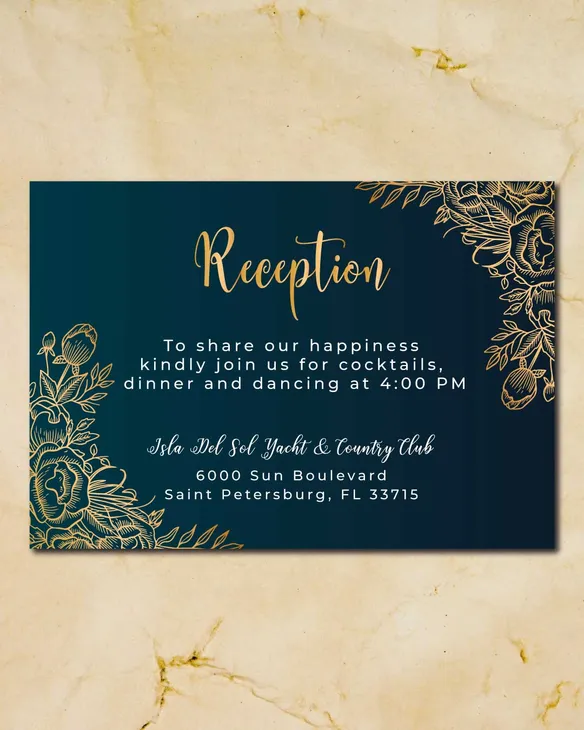 Golden Corner Flowers Simple Flat 5x7 Wedding Invitation
