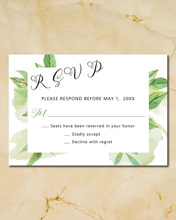 Rustic Green Leaves Simple Flat 5x7 Wedding Invitation