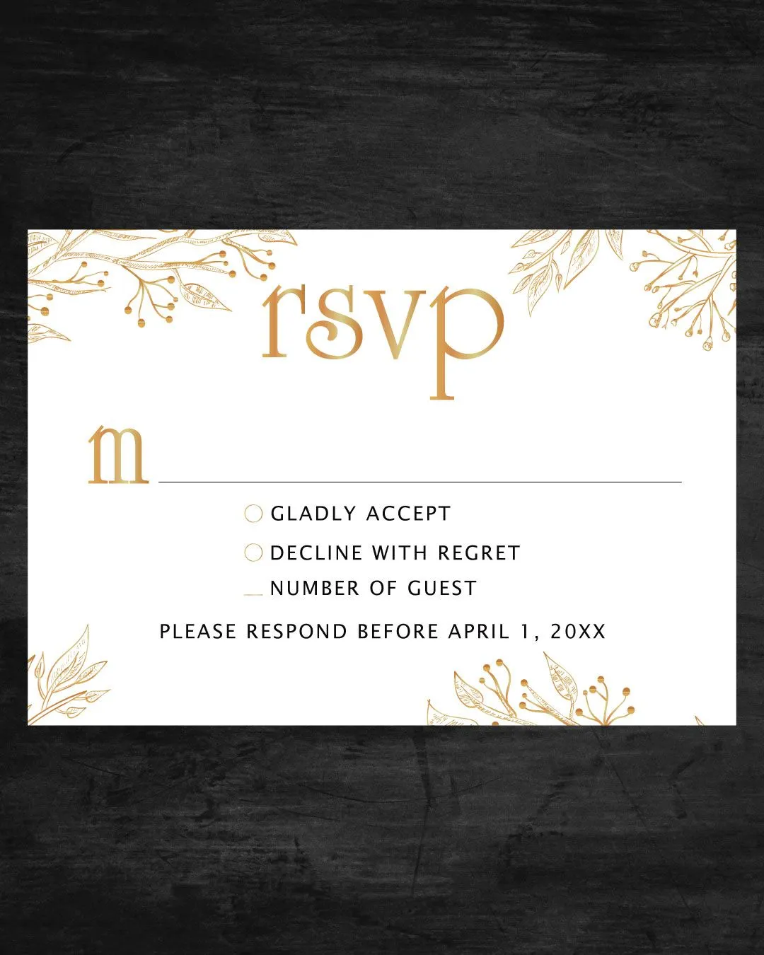 Golden Leaves Simple Flat 5x7 Wedding Invitation