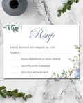 Blue Flowers and Leaves Simple Flat 5x7 Wedding Invitation