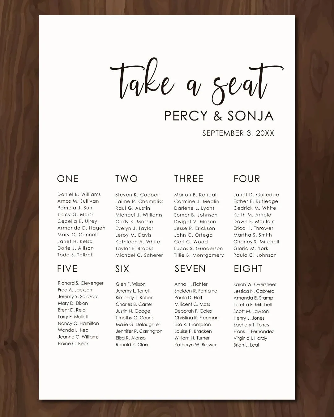 Classic Minimalist Seating Chart