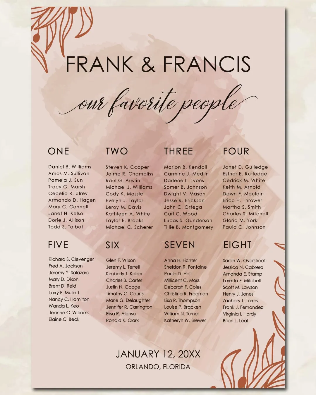 Watercolor Leaves Seating Charts