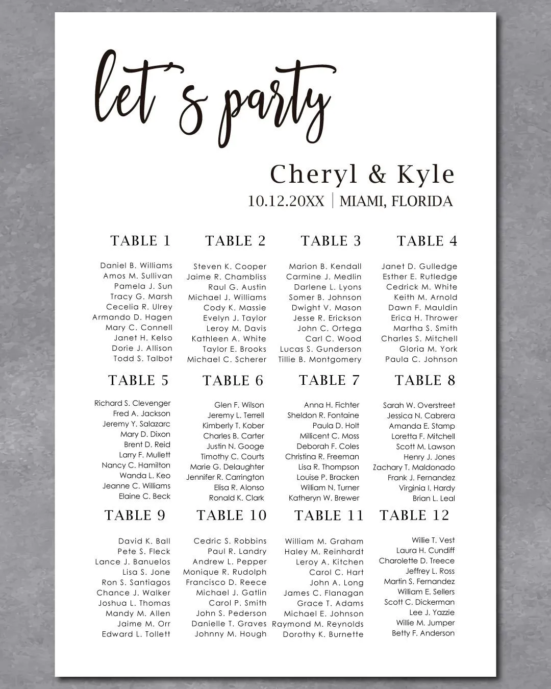 Carolyn Simple Seating Charts