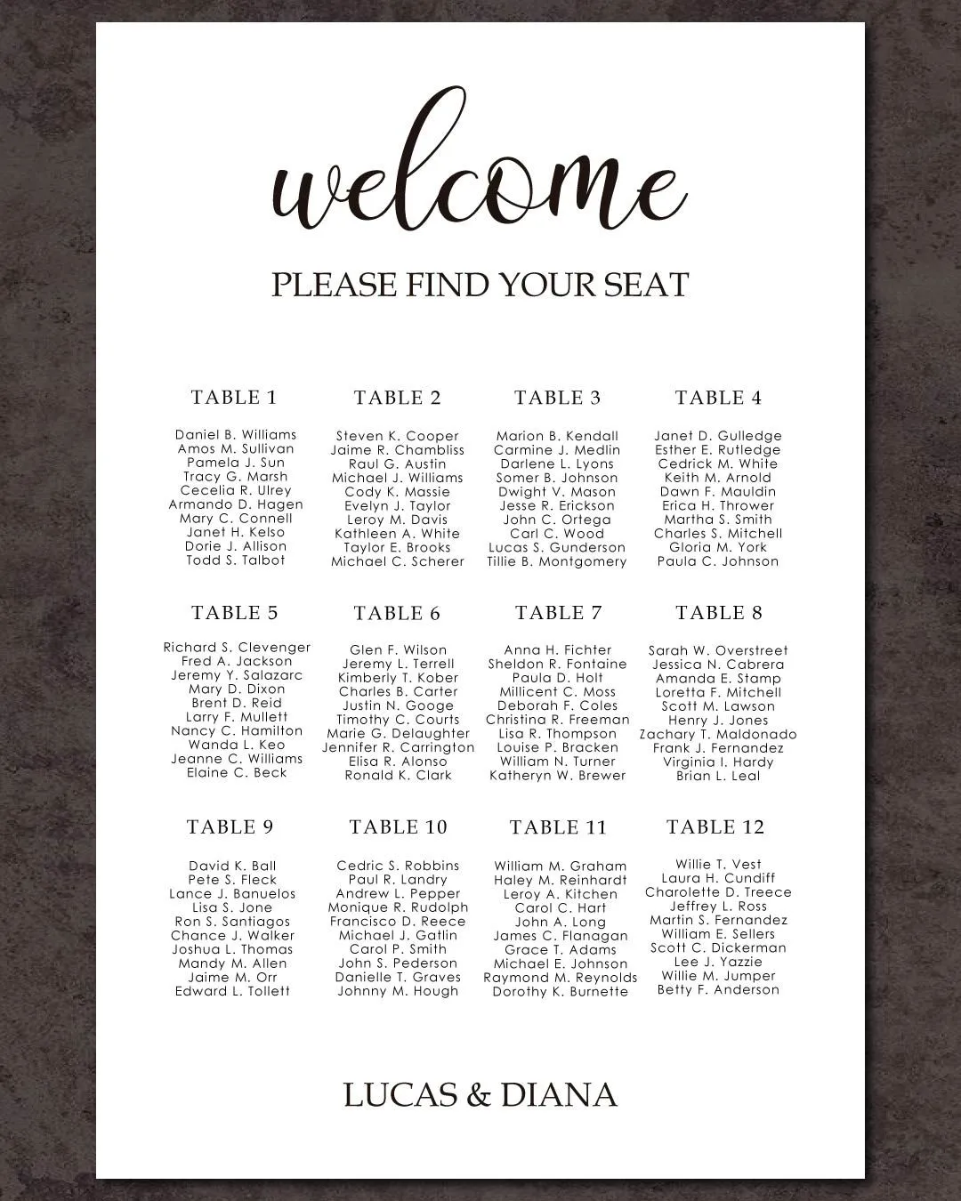 Elegant Kelly Seating Charts