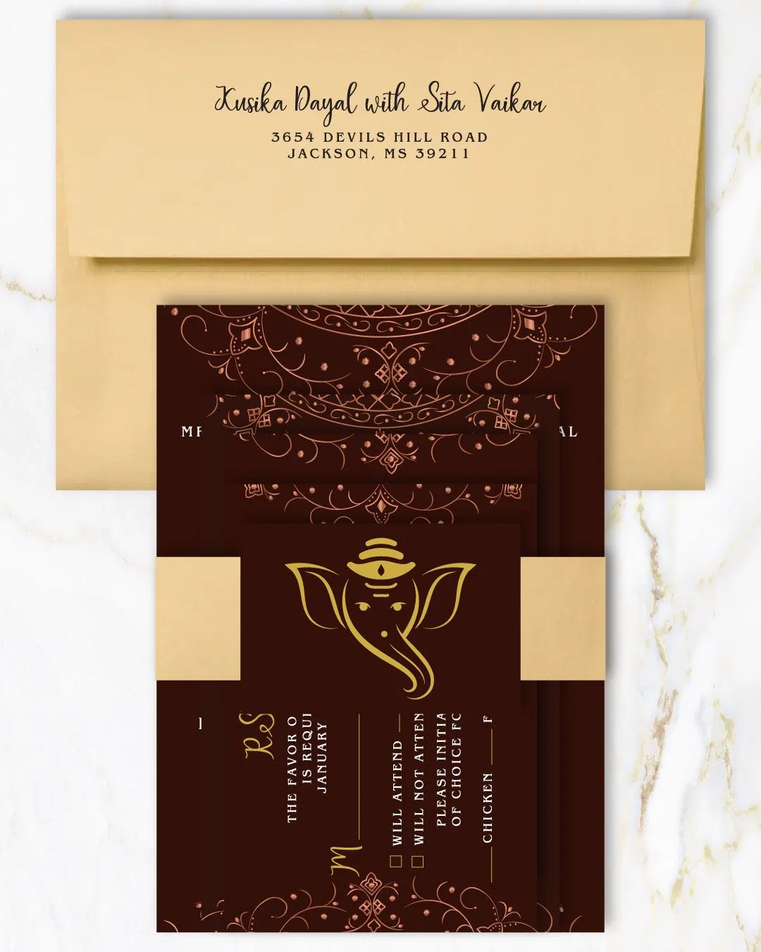 Ganesha Elegant bronze Indian Wedding Invitation