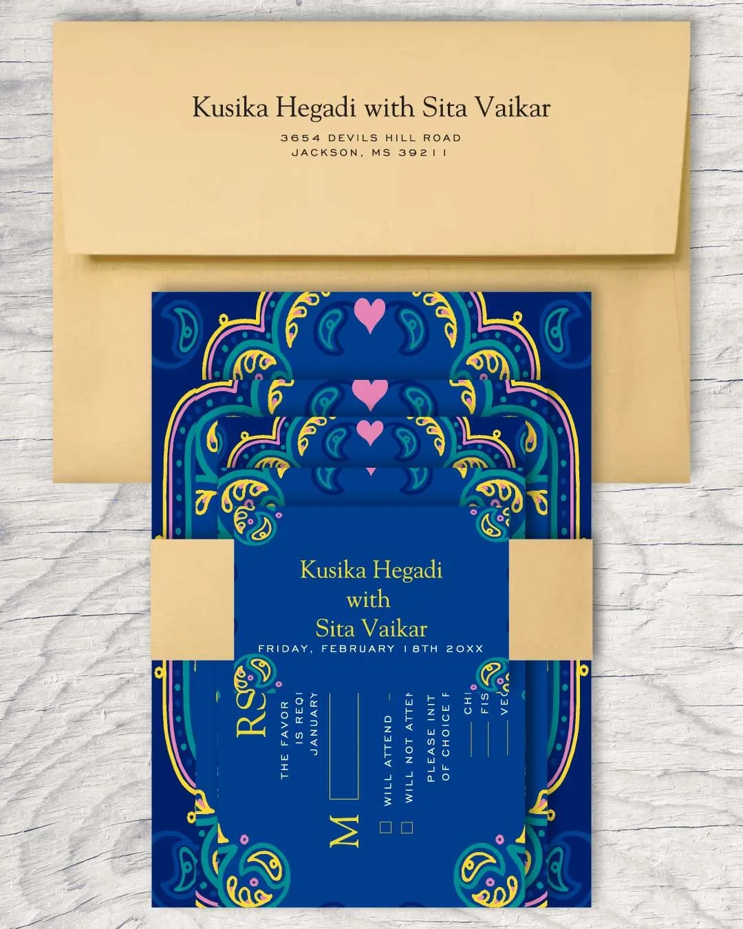 Pert Blue and Border Indian Wedding Invitation