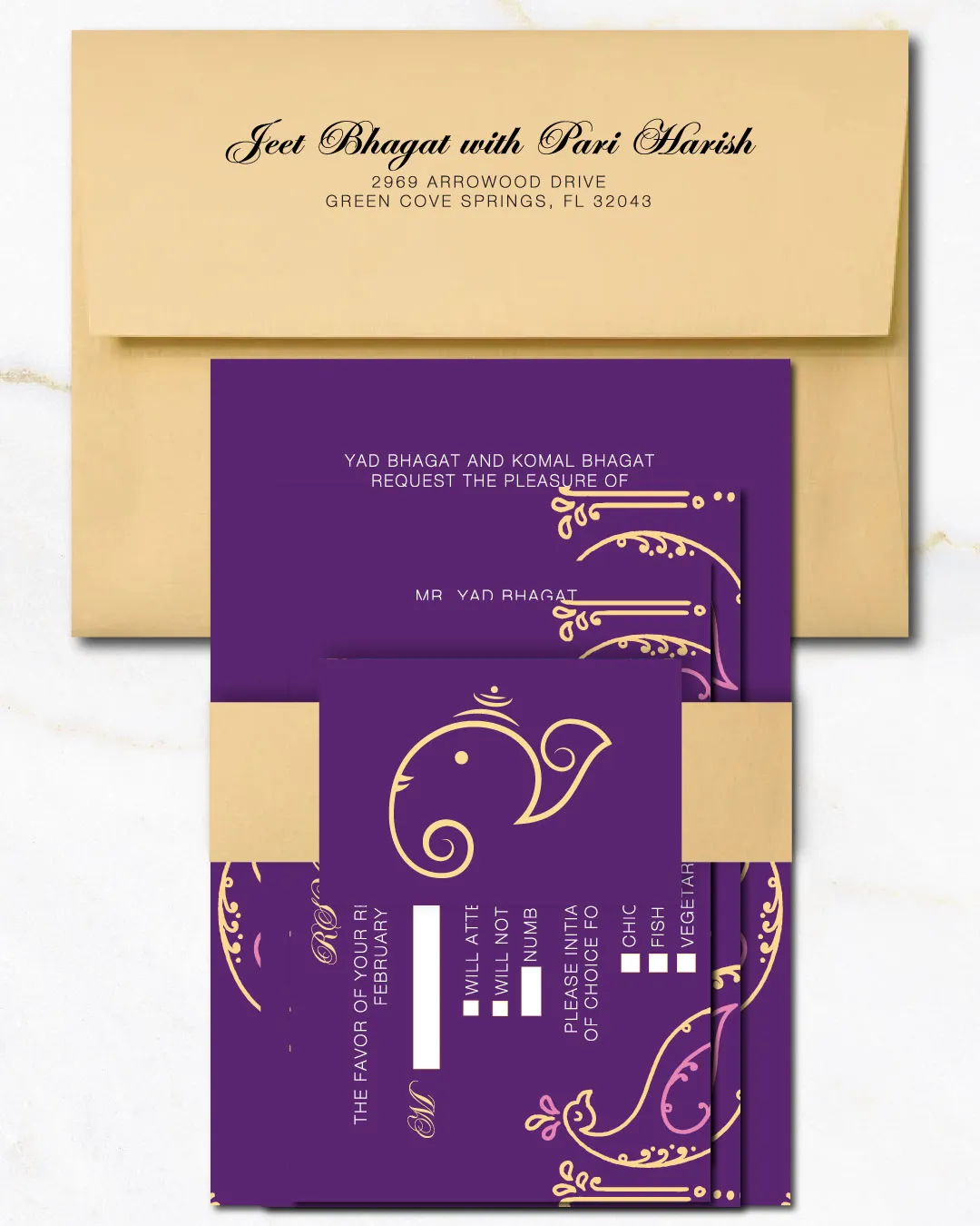 Purple Peacock Silhouettes Indian Wedding Invitation